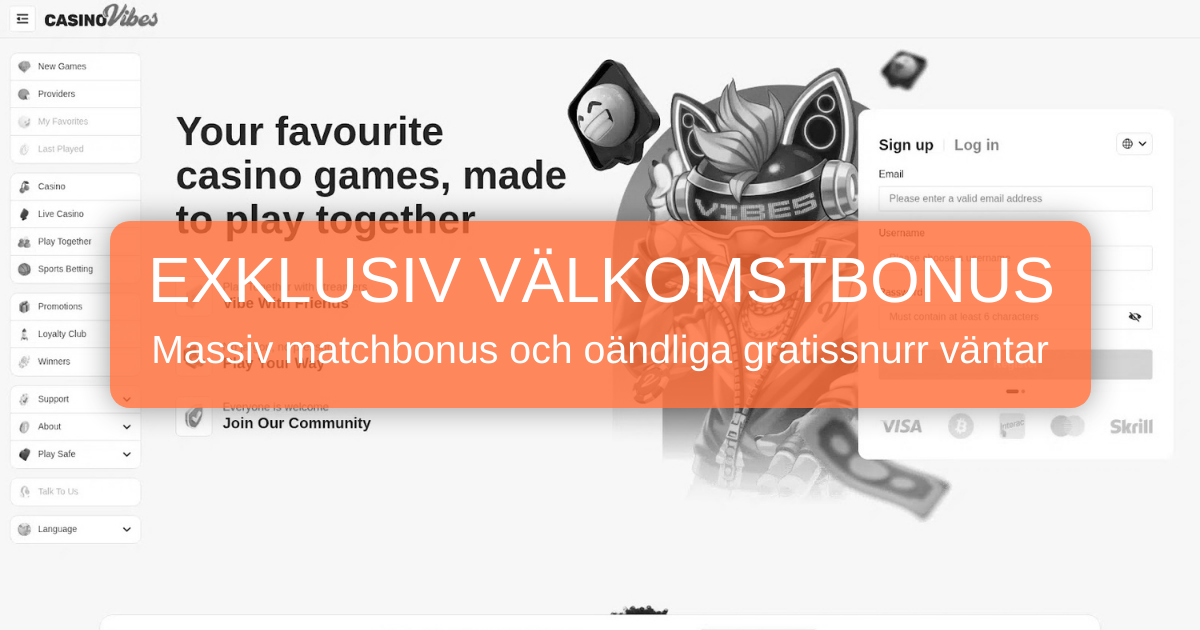 CasinoVibes casino med välkomstbonus och livecasino